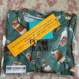 Posh Peanut Green Coffee-Themed Kids Pajamas
